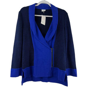 Ming Sweater Top XS Blue Flame Black Long Sleeve Cardigan  Zipper